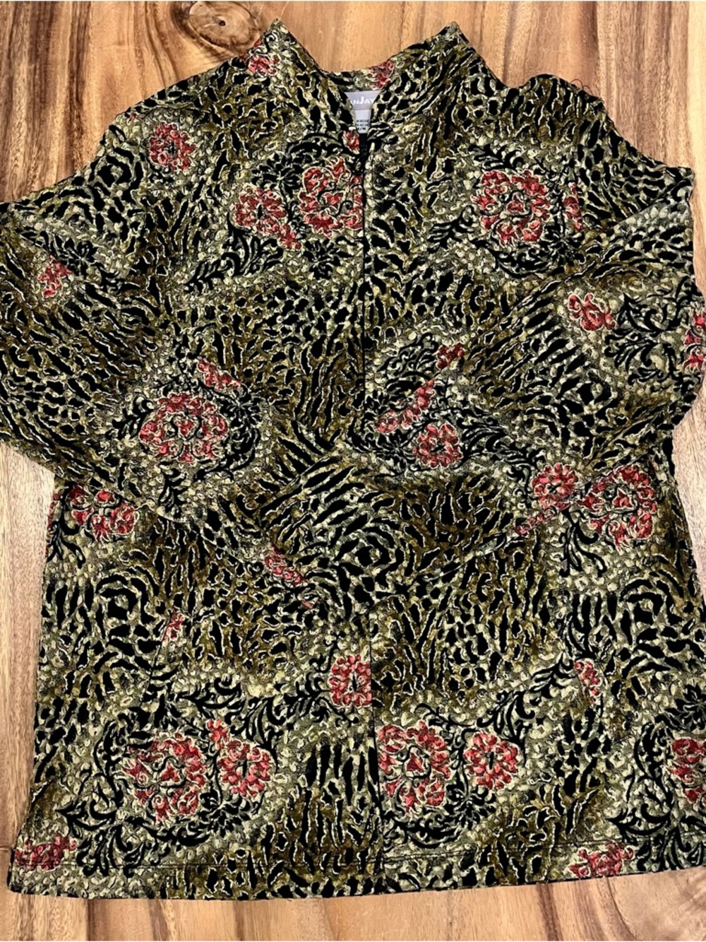 TanJay Black and Gold Floral Jacket Cardigan with Red Accents